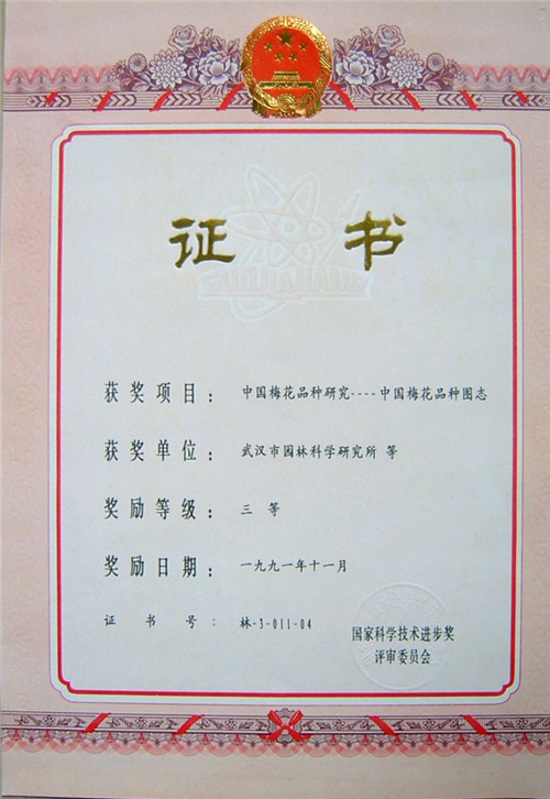 中国梅花品种研究--三等奖